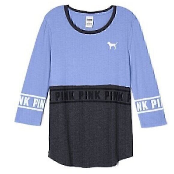 PINK VS VICTORIA'S SECRET Perfect Tee Lilac Lavender Gray 3/4 Sleeve Baseball XS - Picture 1 of 12